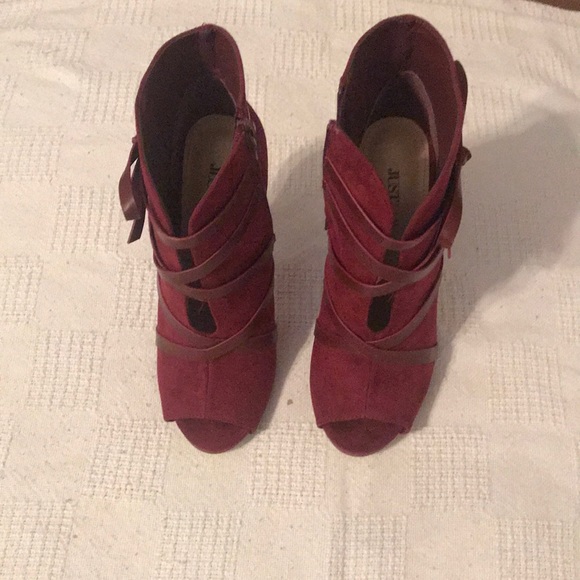 Maroon suede Peep toe booties heels - Picture 1 of 3